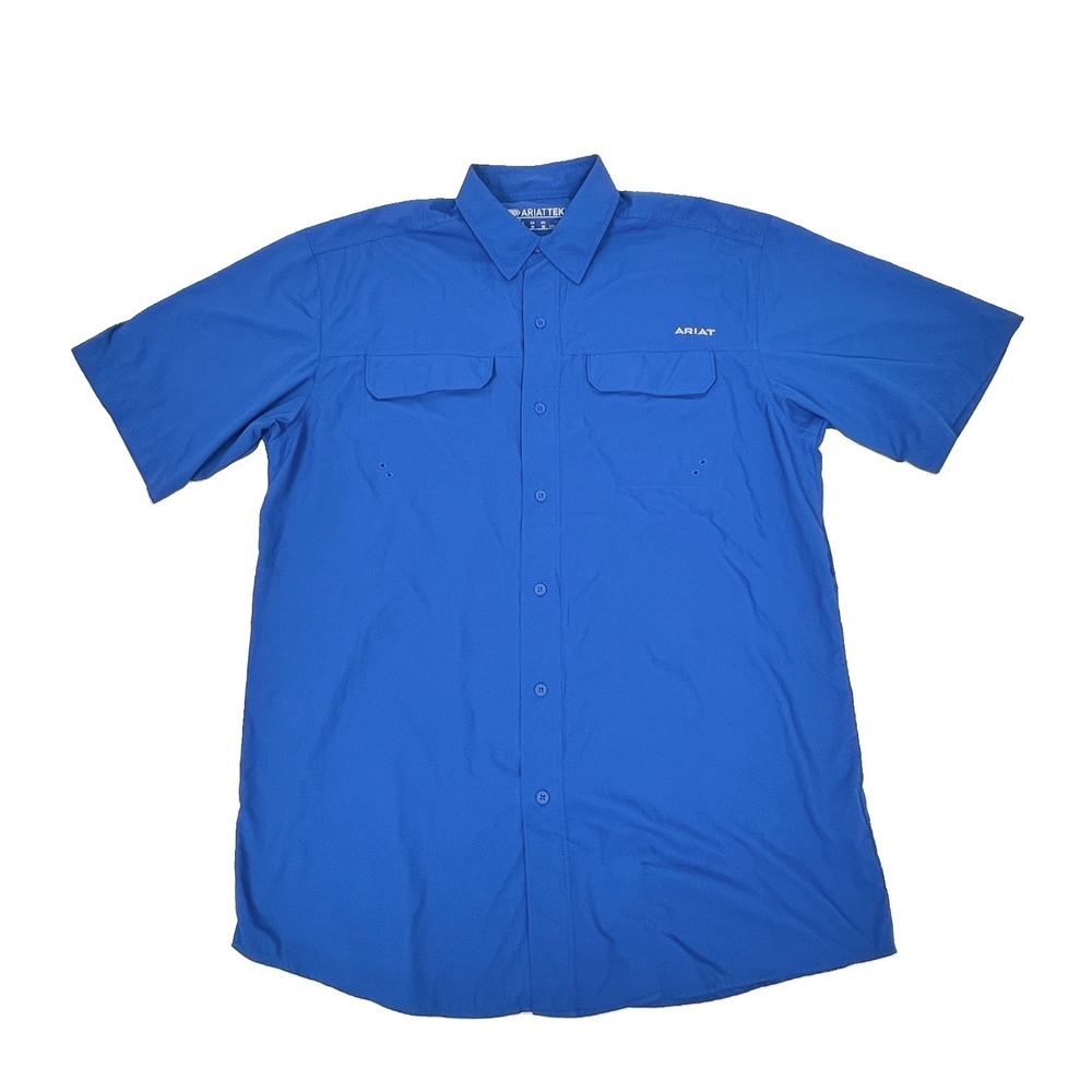 Ariat TEK VentTEK Outbound Button-Up Shirt Mens M Blue Short Sleeve Fishing Camp